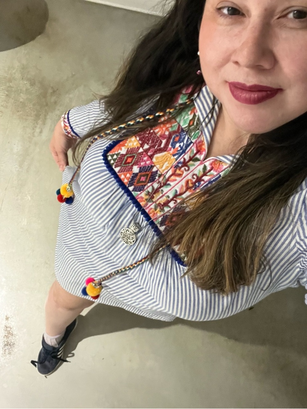 Striped Tunic Dress with Colorful Embroidered Yoke